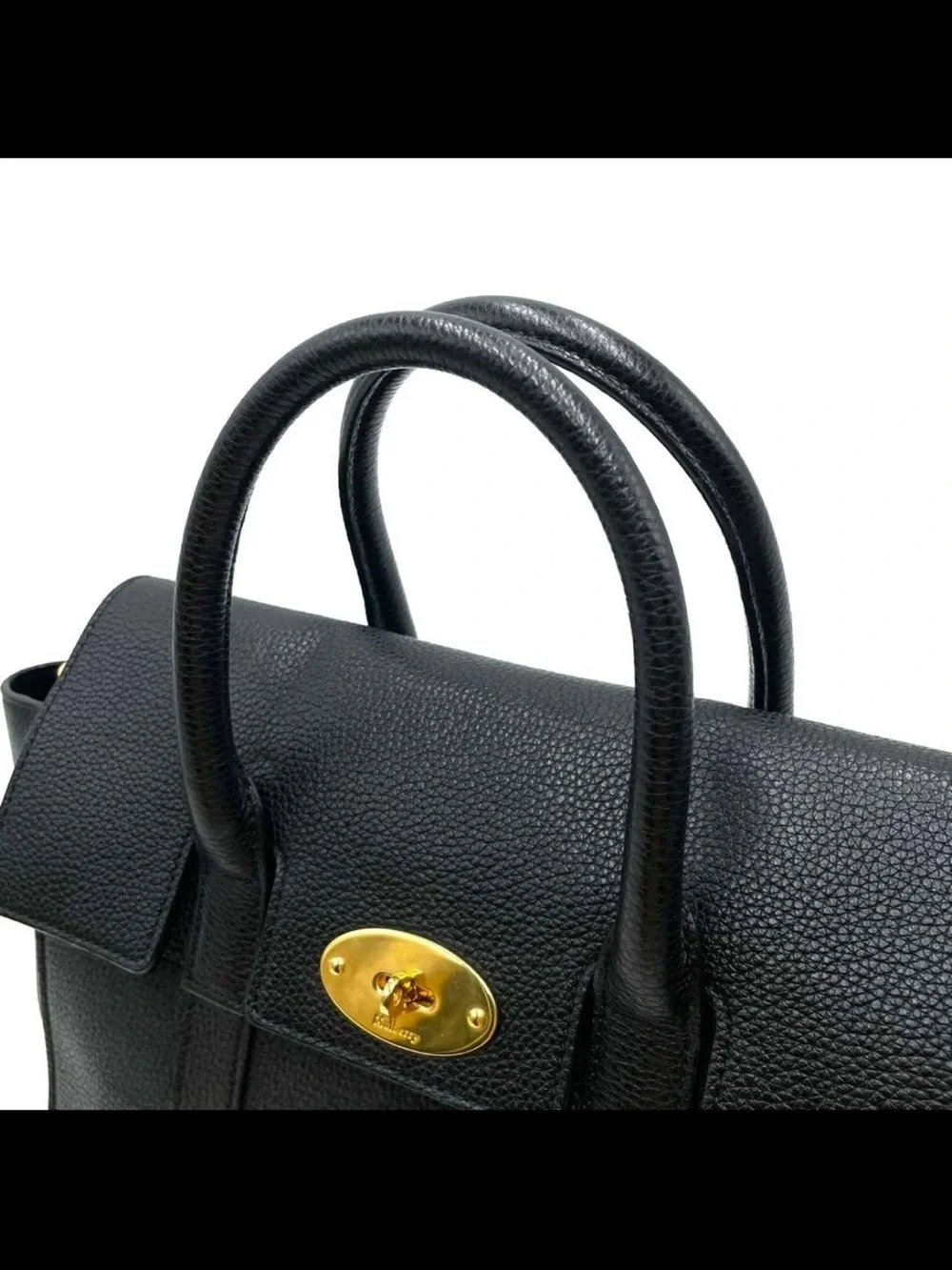Mulberry Black Leather Top-Handle Satchel with Gold Turn-Lock